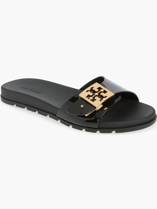 Tory Burch Shoes - NEW Tory Burch Buckle Slide Sandal in Perfect Black Gold